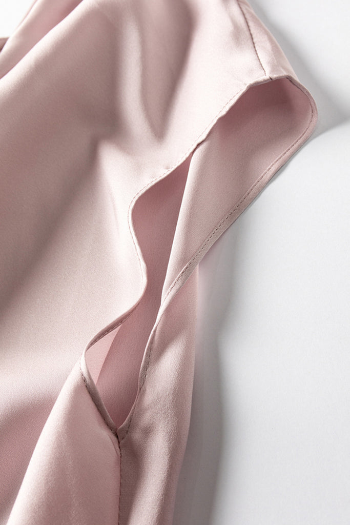 Silk Cowl-Neck Cap-Sleeve Blouse  Fibflx