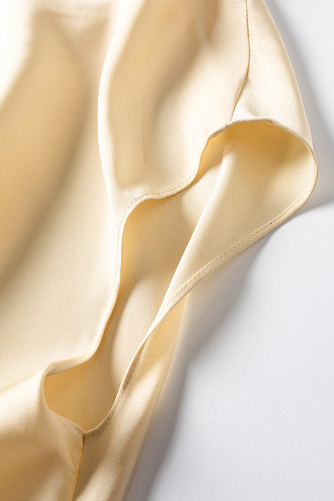 Silk Cowl-Neck Cap-Sleeve Blouse  Fibflx