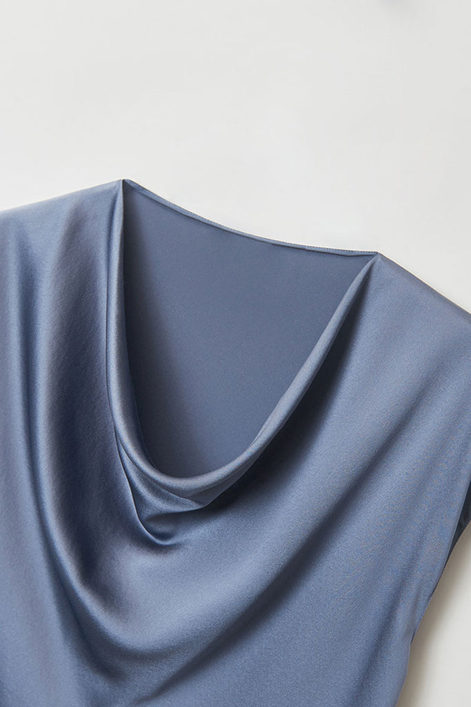 Silk Cowl-Neck Cap-Sleeve Blouse  Fibflx