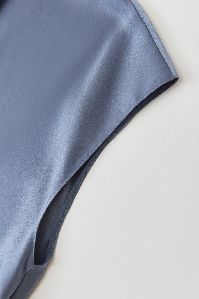 Silk Cowl-Neck Cap-Sleeve Blouse  Fibflx