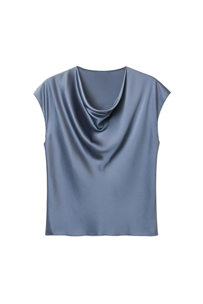 Silk Cowl-Neck Cap-Sleeve Blouse  Fibflx