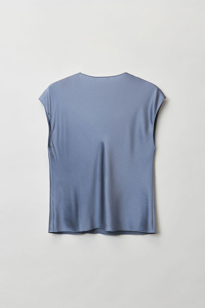 Silk Cowl-Neck Cap-Sleeve Blouse  Fibflx