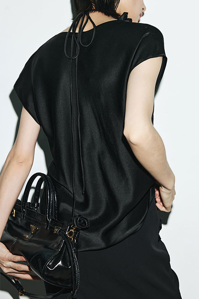 Silk Cowl-Neck Cap-Sleeve Blouse  Fibflx