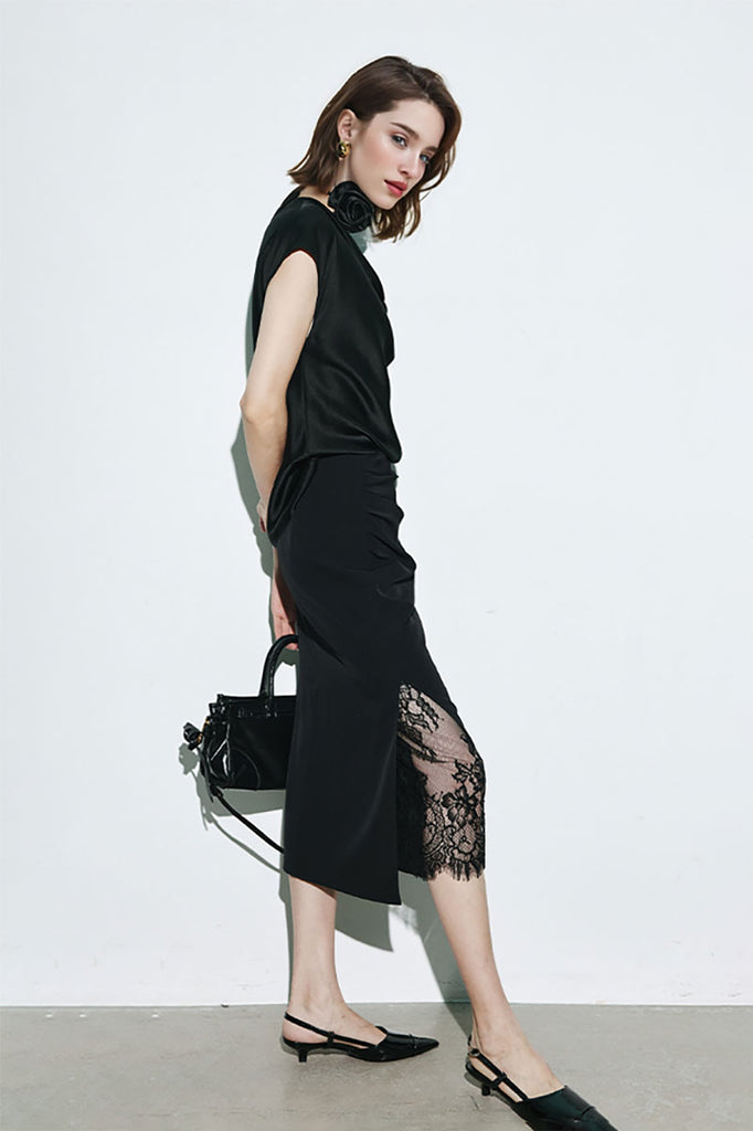 Silk Cowl-Neck Cap-Sleeve Blouse  Fibflx