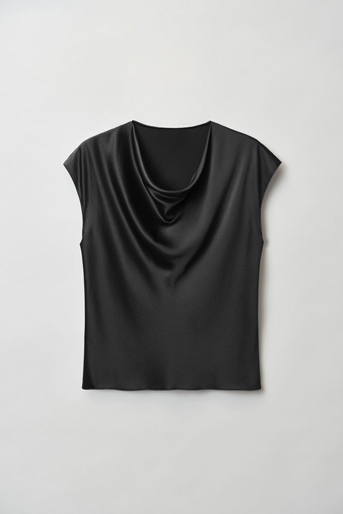 Silk Cowl-Neck Cap-Sleeve Blouse  Fibflx