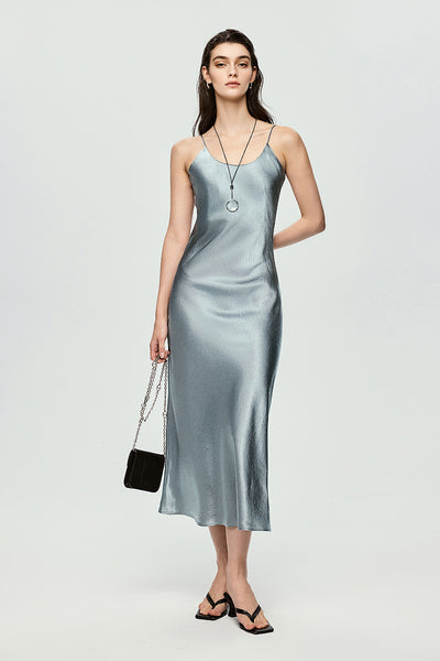 bias cut satin midi dress Silver Bias Cut Satin Slip Midi Dress Silvery / M