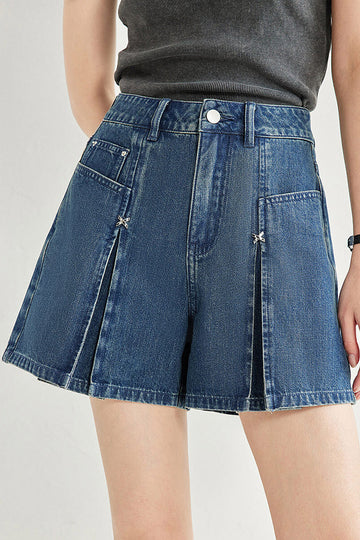 Skirt-Inspired  A-Line Denim Shorts - Fibflx
