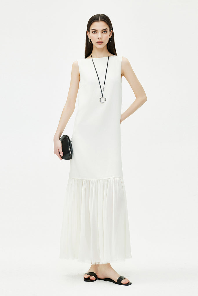 Sleeveless Drop-Waist Maxi Dress M / White / 100% Recycled Polyester Fibflx