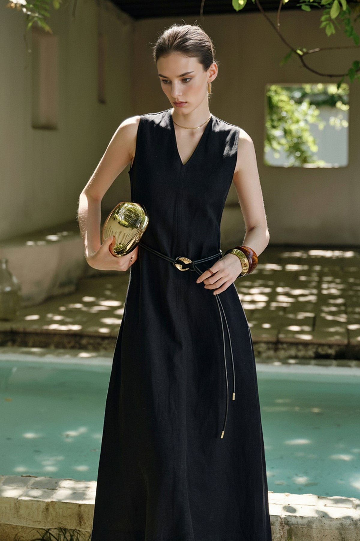 black v neck casual dress Sleeveless A-Line Maxi | & Vacation Wear Color:Riviera Green 20 Chappell Roan Concert COREITEMS Midi dress or dress it up