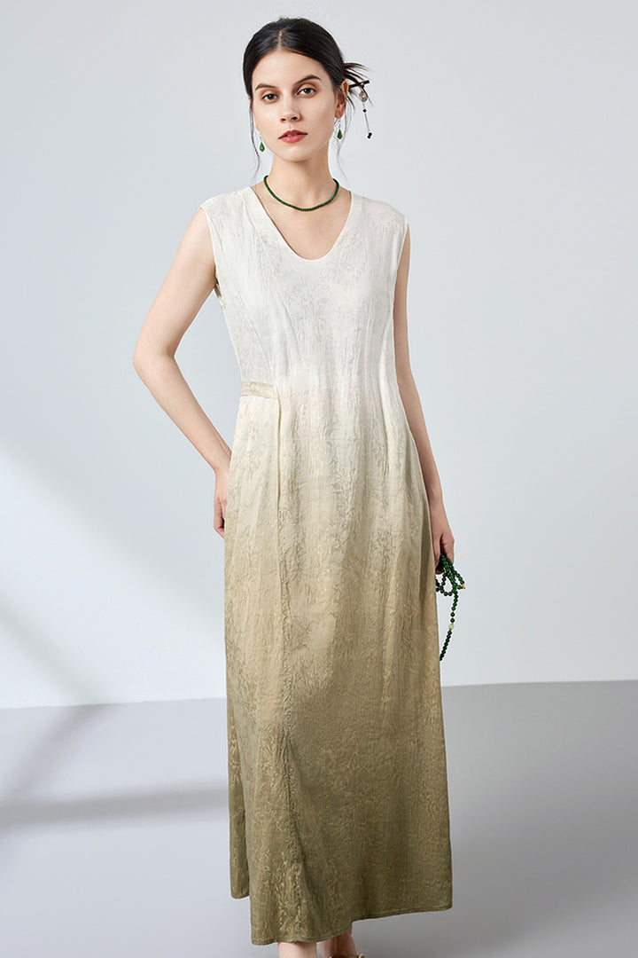 ombre linen dress Donna Karan Weekend Women's V-Neck Midi Dress - Tuscan Grey Dip Dye