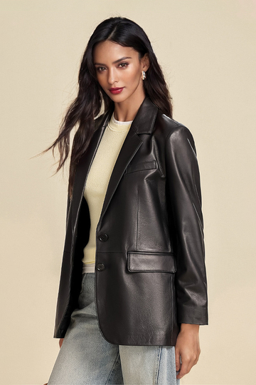 Fibflx Women's Slim Fit Black Leather Jacket