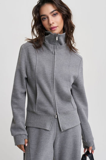 Fibflx Women's Soft Acetate-Cashmere Blend Double Zip Layered Funnel Neck Sweatshirt with Thumb Holes