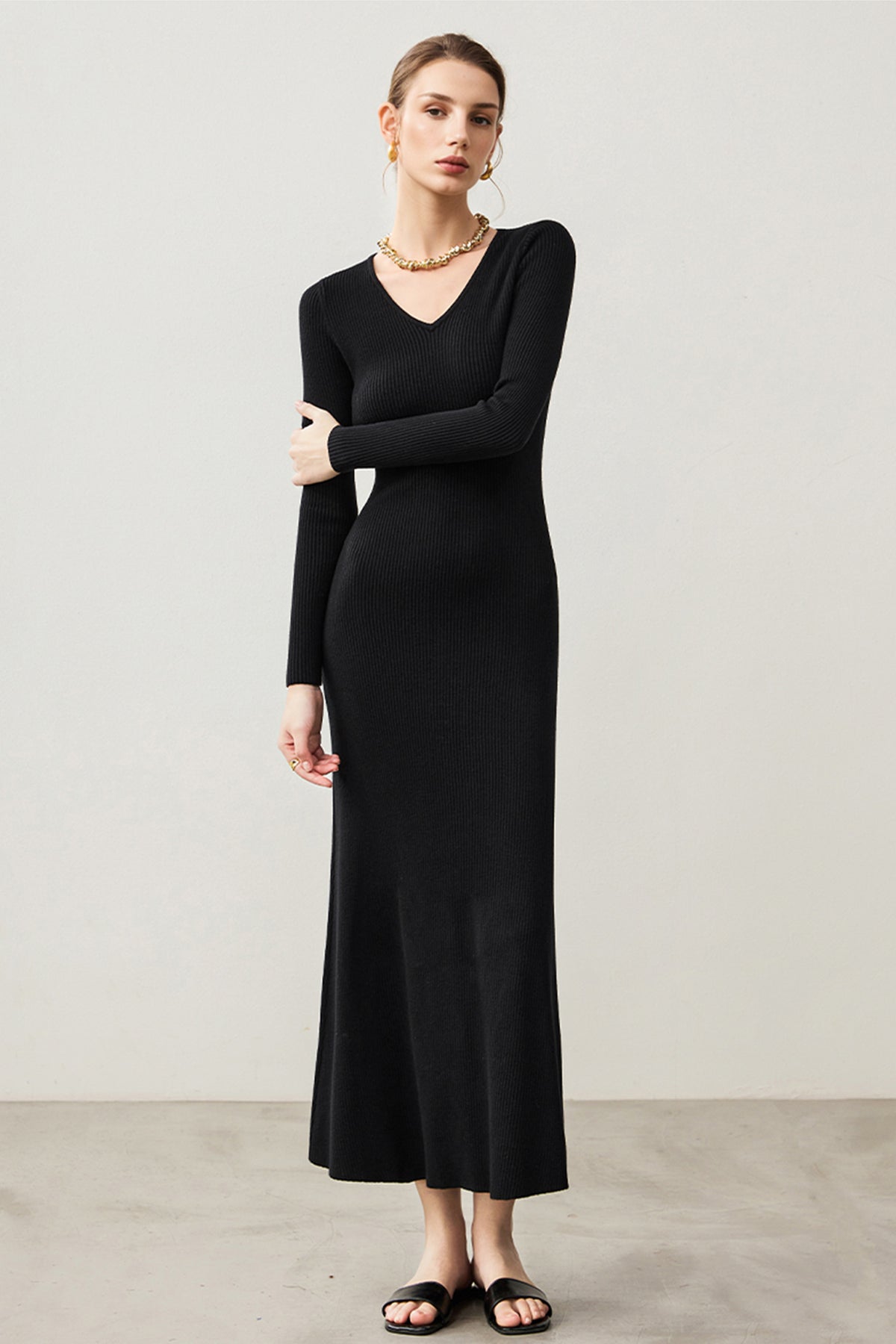 black sweater dress maxi Soft Ribbed Long Sleeve V-Neck / One Size 0623PD-20% Women's Party/Cocktail Little Black Women Sweater Dress Color:Toasted Wheat/Black Multi