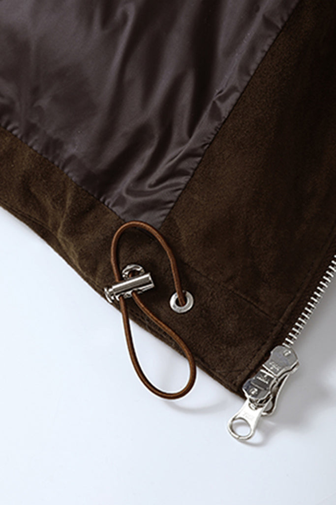 South African Suede Shearling Puffer Jacket with Merino Collar  Fibflx