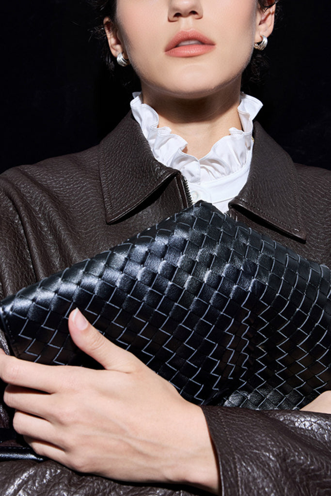 Spanish Lambskin Leather Double-Zip Bomber Jacket  Fibflx