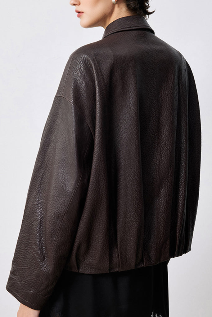 Spanish Lambskin Leather Double-Zip Bomber Jacket  Fibflx