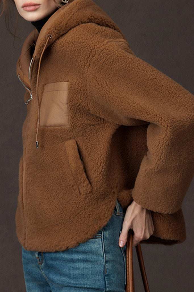 Spanish Merino Shearling Sheepskin Hooded Jacket Fibflx
