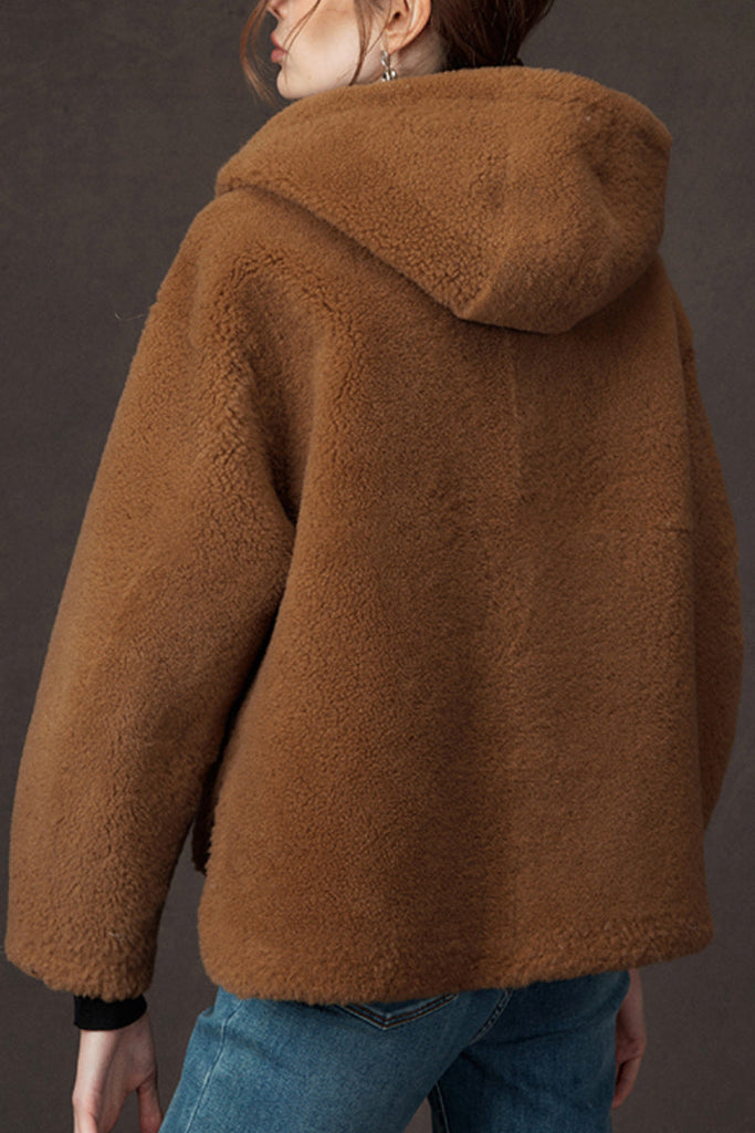 Spanish Merino Shearling Sheepskin Hooded Jacket Fibflx