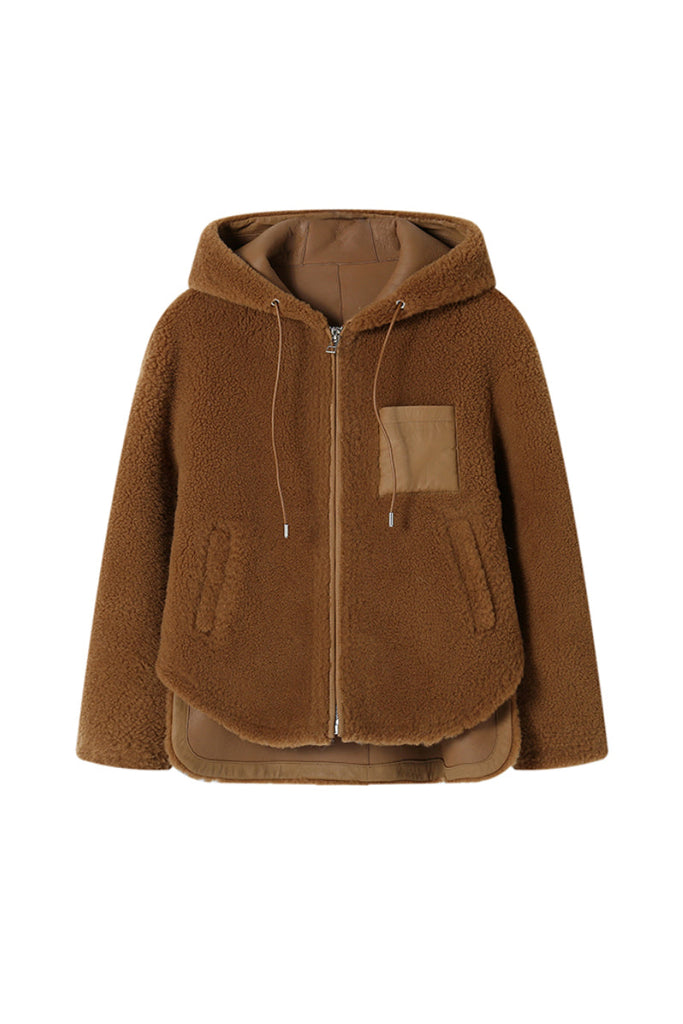 Spanish Merino Shearling Sheepskin Hooded Jacket Fibflx