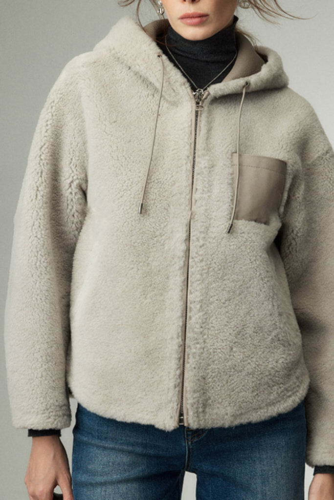 Spanish Merino Shearling Sheepskin Hooded Jacket Fibflx