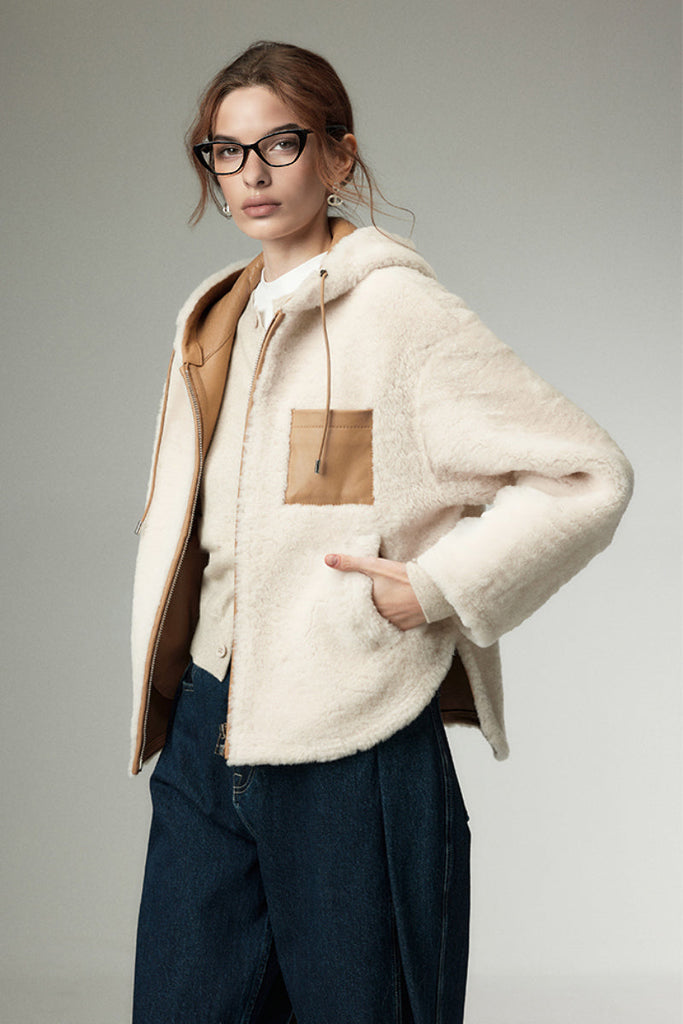 Spanish Merino Shearling Sheepskin Hooded Jacket Fibflx