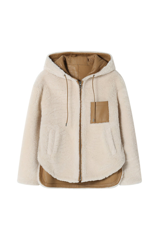 Spanish Merino Shearling Sheepskin Hooded Jacket Fibflx