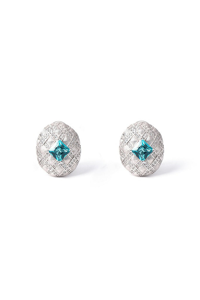 Sterling Silver Paraiba Tourmaline Quilted Stud Earrings with Italian Rigato Finish Silver / One Size Fibflx