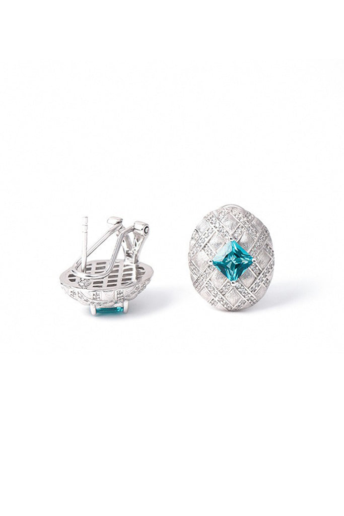Sterling Silver Paraiba Tourmaline Quilted Stud Earrings with Italian Rigato Finish  Fibflx