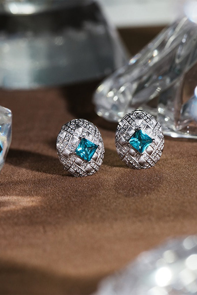 Sterling Silver Paraiba Tourmaline Quilted Stud Earrings with Italian Rigato Finish  Fibflx