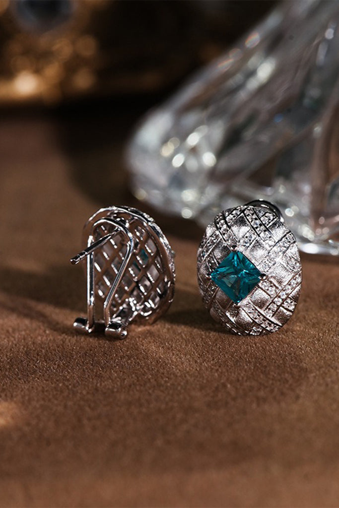 Sterling Silver Paraiba Tourmaline Quilted Stud Earrings with Italian Rigato Finish  Fibflx