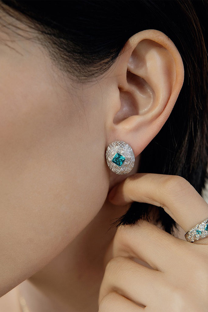 Sterling Silver Paraiba Tourmaline Quilted Stud Earrings with Italian Rigato Finish  Fibflx