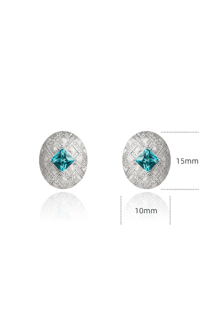 Sterling Silver Paraiba Tourmaline Quilted Stud Earrings with Italian Rigato Finish  Fibflx