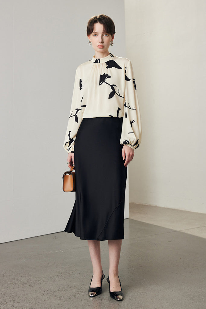 Stretch Silk A-Line Slip Midi Skirt  Fibflx