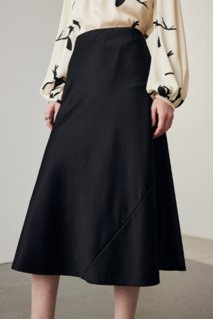Stretch Silk A-Line Slip Midi Skirt  Fibflx