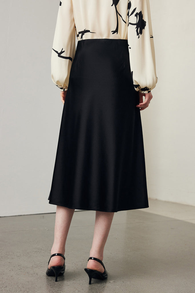 Stretch Silk A-Line Slip Midi Skirt  Fibflx