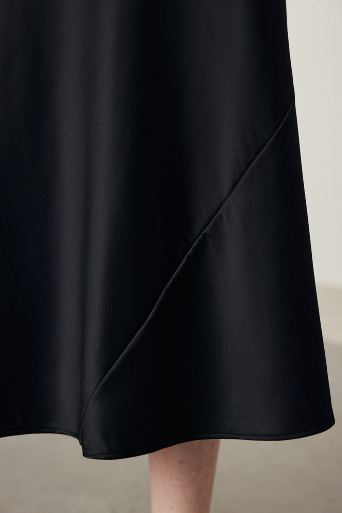 Stretch Silk A-Line Slip Midi Skirt  Fibflx