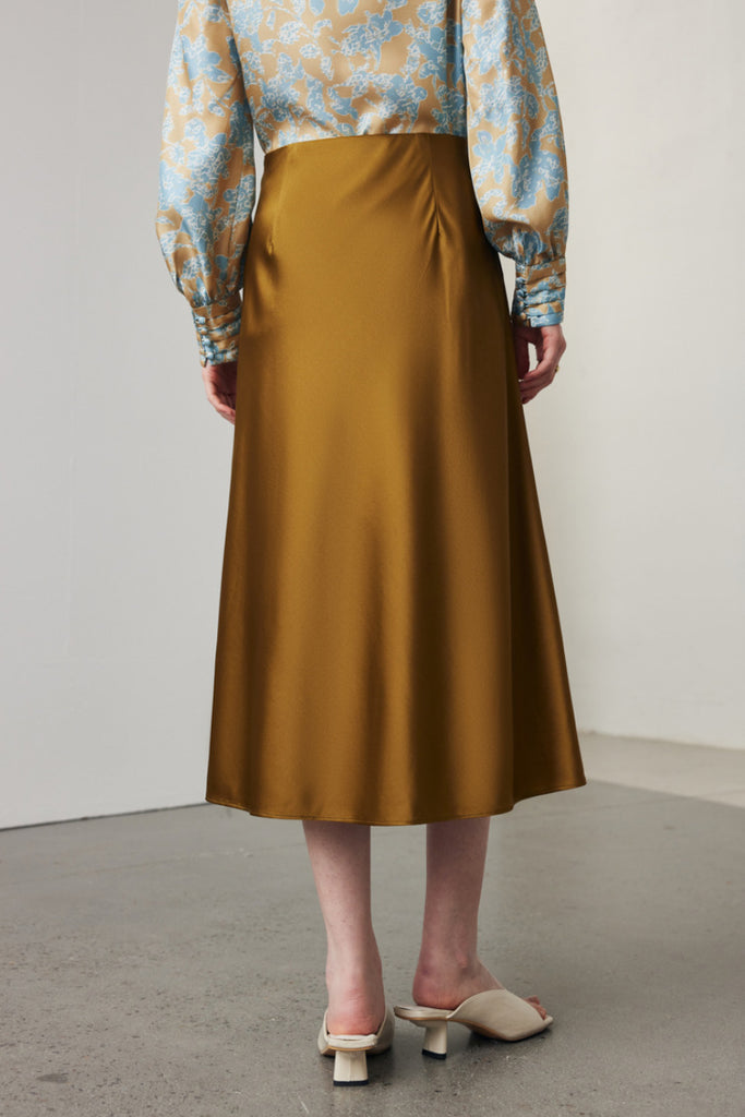 Stretch Silk A-Line Slip Midi Skirt  Fibflx