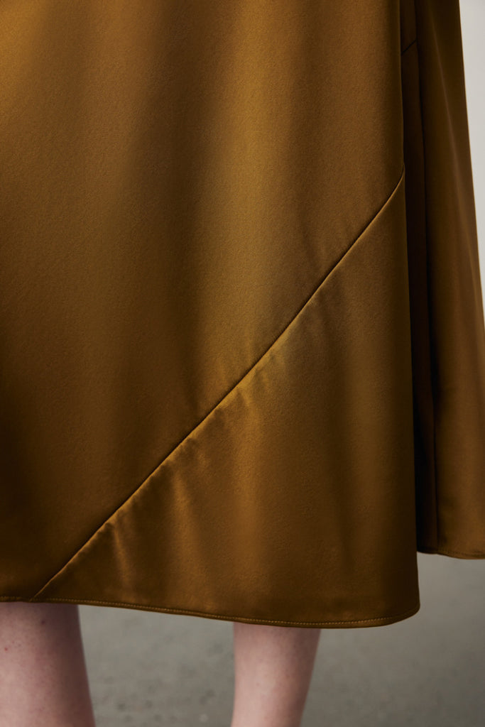 Stretch Silk A-Line Slip Midi Skirt  Fibflx