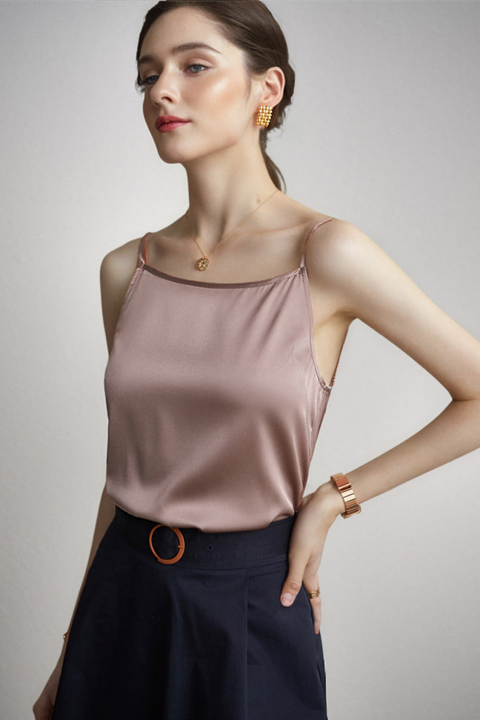 Stretch Silk Spaghetti-Strap Scoop-Neck Camisole Top  Fibflx