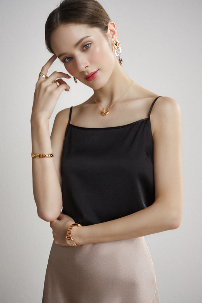 Stretch Silk Spaghetti-Strap Scoop-Neck Camisole Top  Fibflx