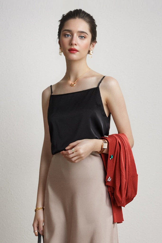 Stretch Silk Spaghetti-Strap Scoop-Neck Camisole Top  Fibflx