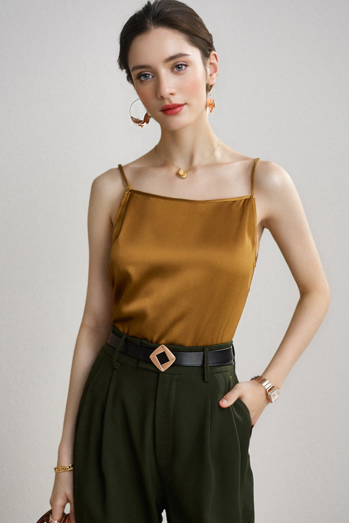 Stretch Silk Spaghetti-Strap Scoop-Neck Camisole Top  Fibflx