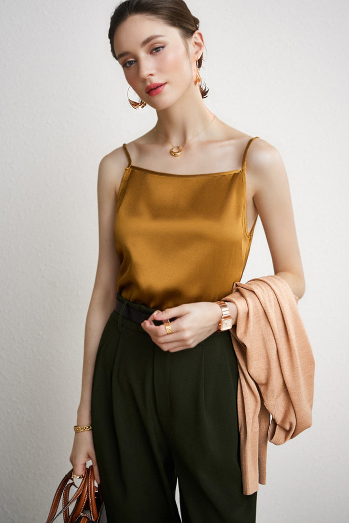 Stretch Silk Spaghetti-Strap Scoop-Neck Camisole Top  Fibflx