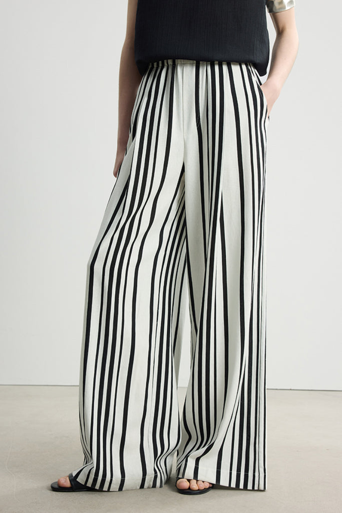 Striped Linen-Blend Wide-Leg Palazzo Pants - Fibflx