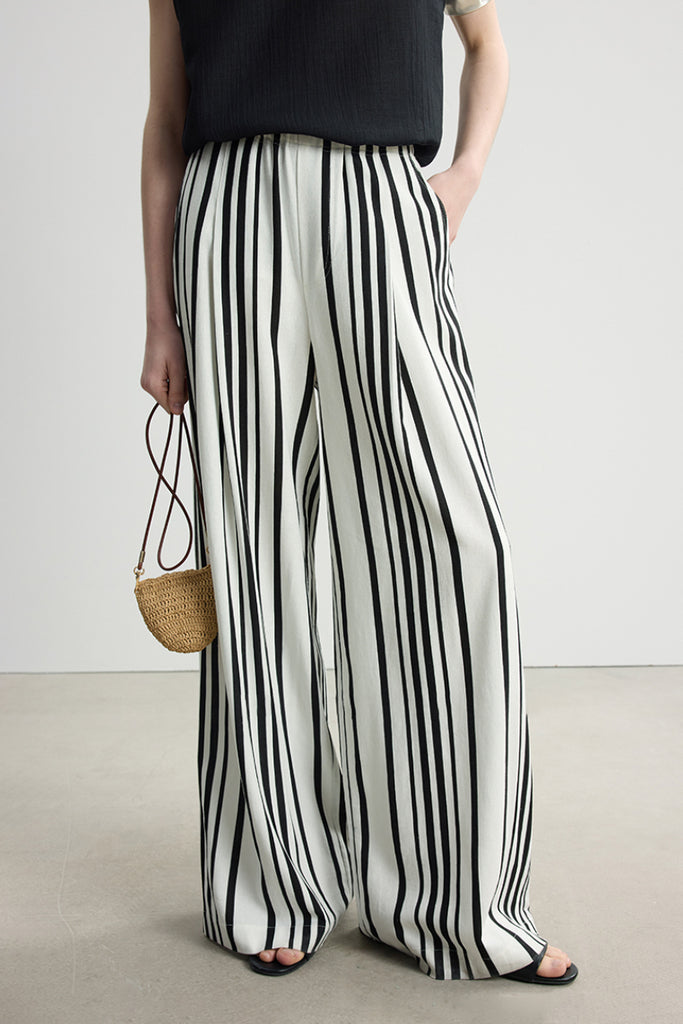 Striped Linen-Blend Wide-Leg Palazzo Pants  Fibflx