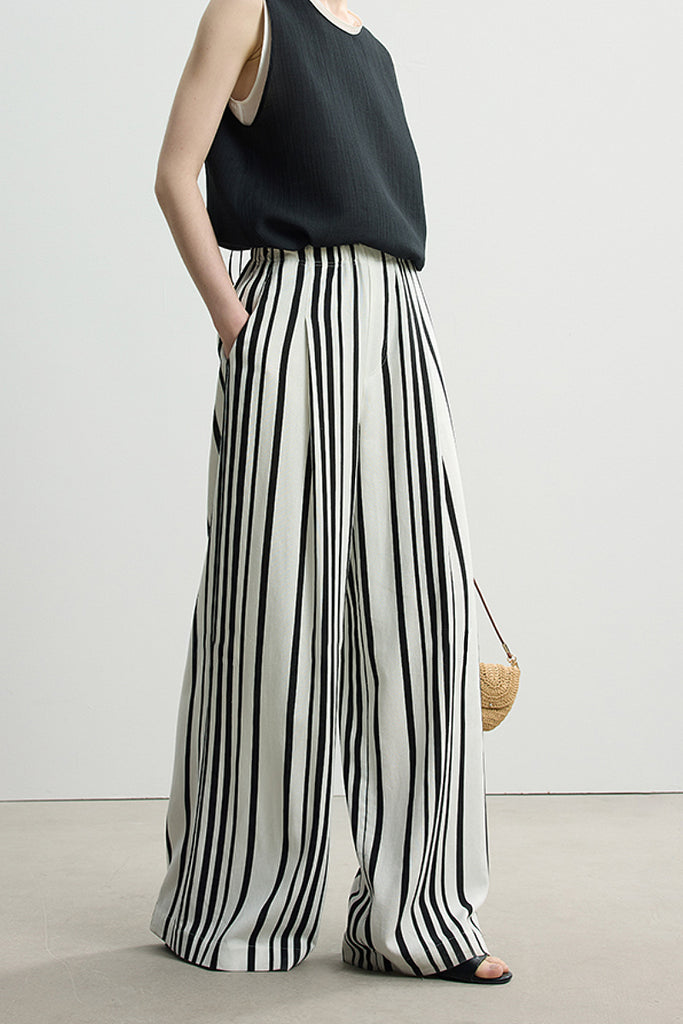 Striped Linen-Blend Wide-Leg Palazzo Pants  Fibflx