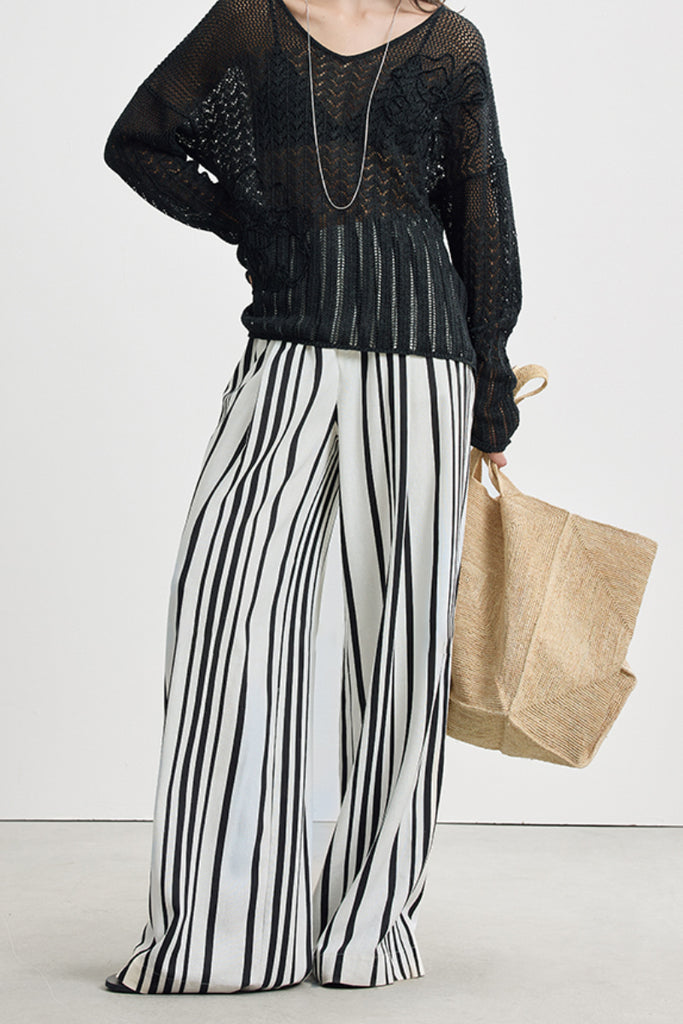 Striped Linen-Blend Wide-Leg Palazzo Pants  Fibflx