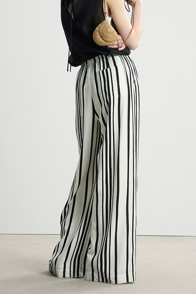 Striped Linen-Blend Wide-Leg Palazzo Pants  Fibflx