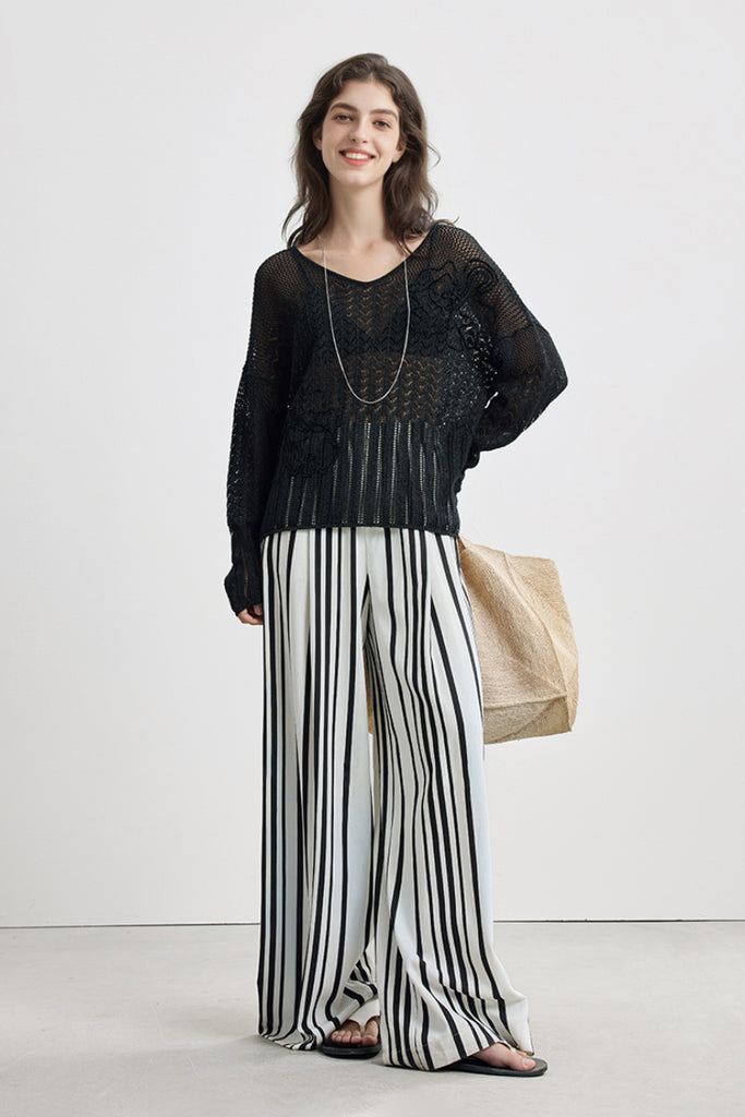 Striped Linen-Blend Wide-Leg Palazzo Pants  Fibflx