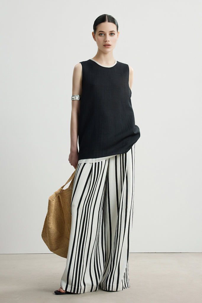 Striped Linen-Blend Wide-Leg Palazzo Pants  Fibflx
